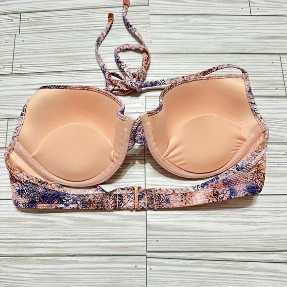 VICTORIA'S SECRET BOOSTER HALTER SWIMSUIT BIKINI TOP NWT SNAKESKIN MERMAID 36C - Picture 8 of 11